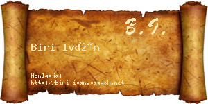 Biri Iván névjegykártya