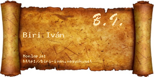 Biri Iván névjegykártya